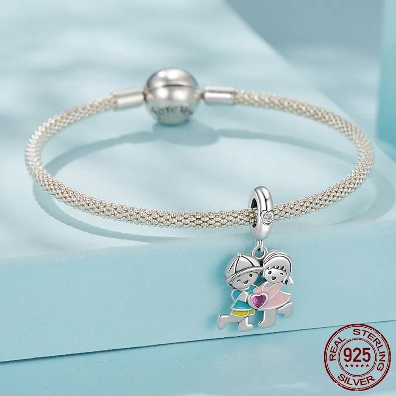 S925 sterling silver pendant bead charm with drip oil finish, 2.5cm height, 0.45cm aperture, for DIY jewellery making