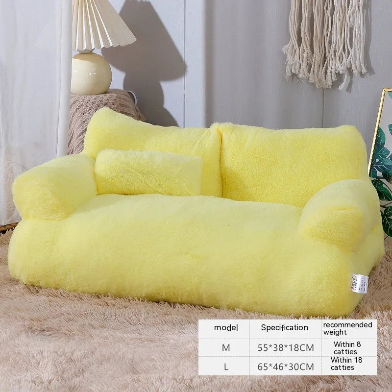 Luxury cat bed sofa in mousse coffee colour with thick backrest and plush pillow on anti-slip base