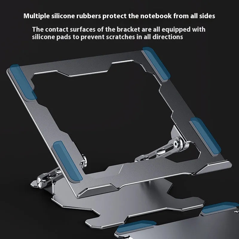 Aluminium alloy foldable laptop cooling bracket in silver, dimensions 30x26x5.5cm