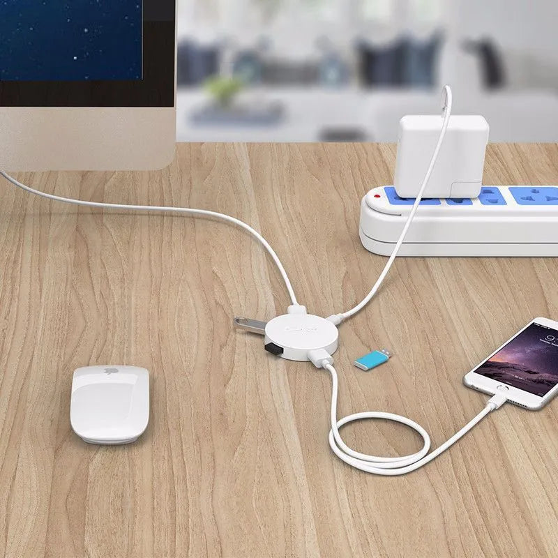 ORICO HA4U-U3 USB 3.0 four port hub in black ABS with four USB Type-A ports and Micro USB input