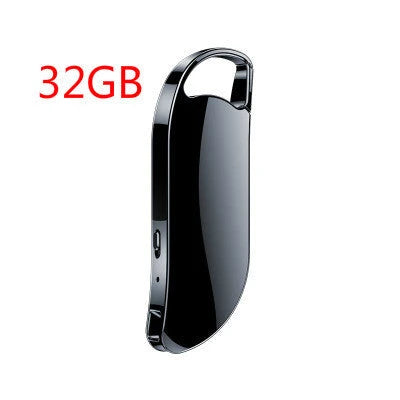 Keychain Digital Voice Recorder in black and silver with voice-activated recording feature