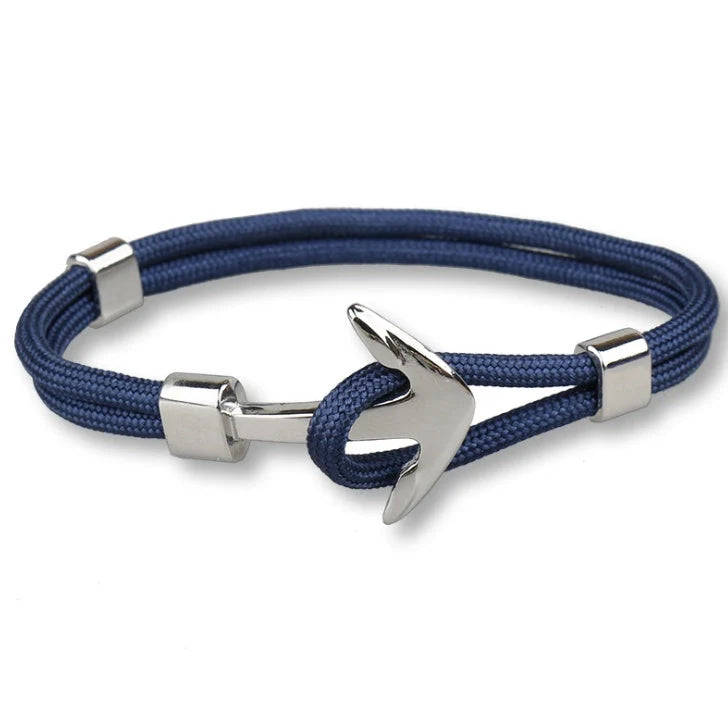 Nautical anchor bracelet with brass details and cotton rope, 21cm length