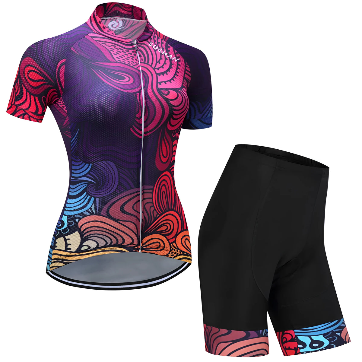 Purple mountain bike set made from pineapple fabric with moisture wicking and breathable properties