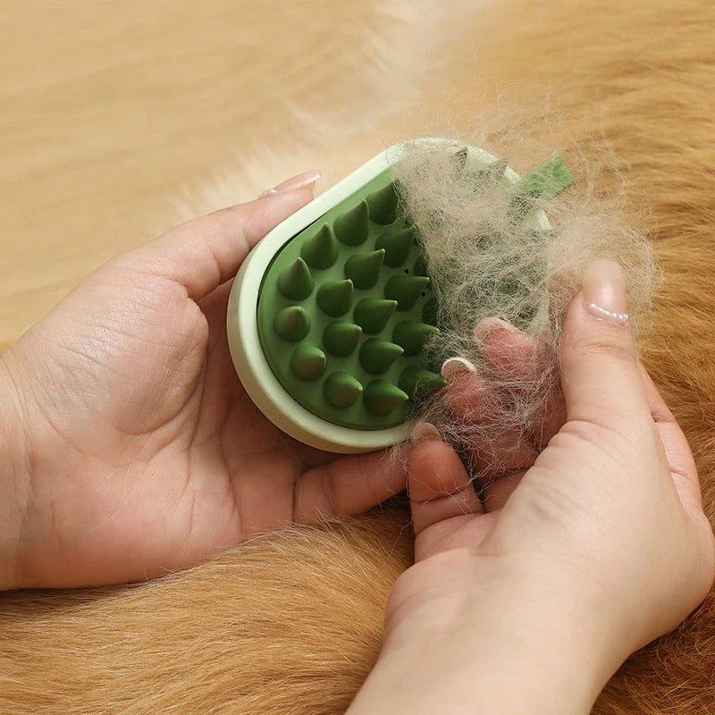 Premium silicone pet grooming brush with flexible bristles for gentle massage and effective hair removal