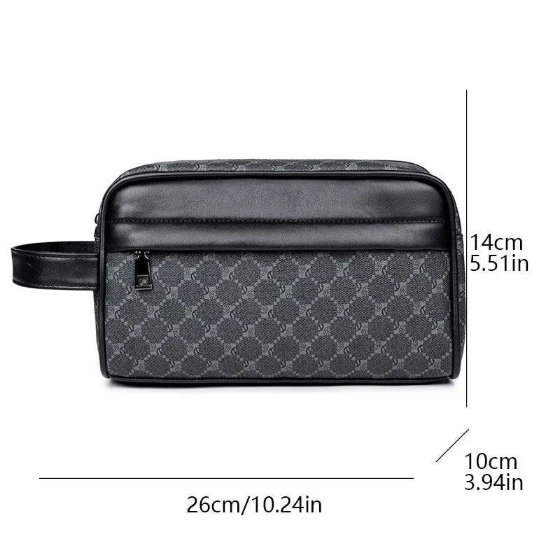 Men's vintage plaid printed PVC ultra-light waterproof crossbody handbag in Black Peach Heart colour