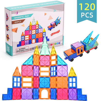 Brightly coloured magnetic tiles building blocks for creative construction and learning