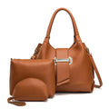 Three-piece PU leather handbag set in six colours including apricot black dark brown lake blue mud grey red