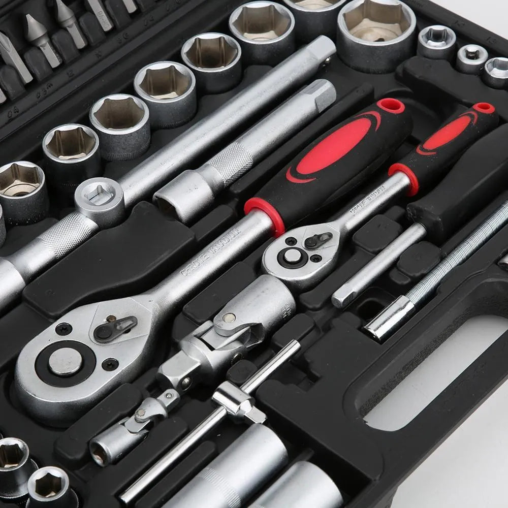 94 piece auto repair socket set in chrome vanadium steel with black storage case metric sizes