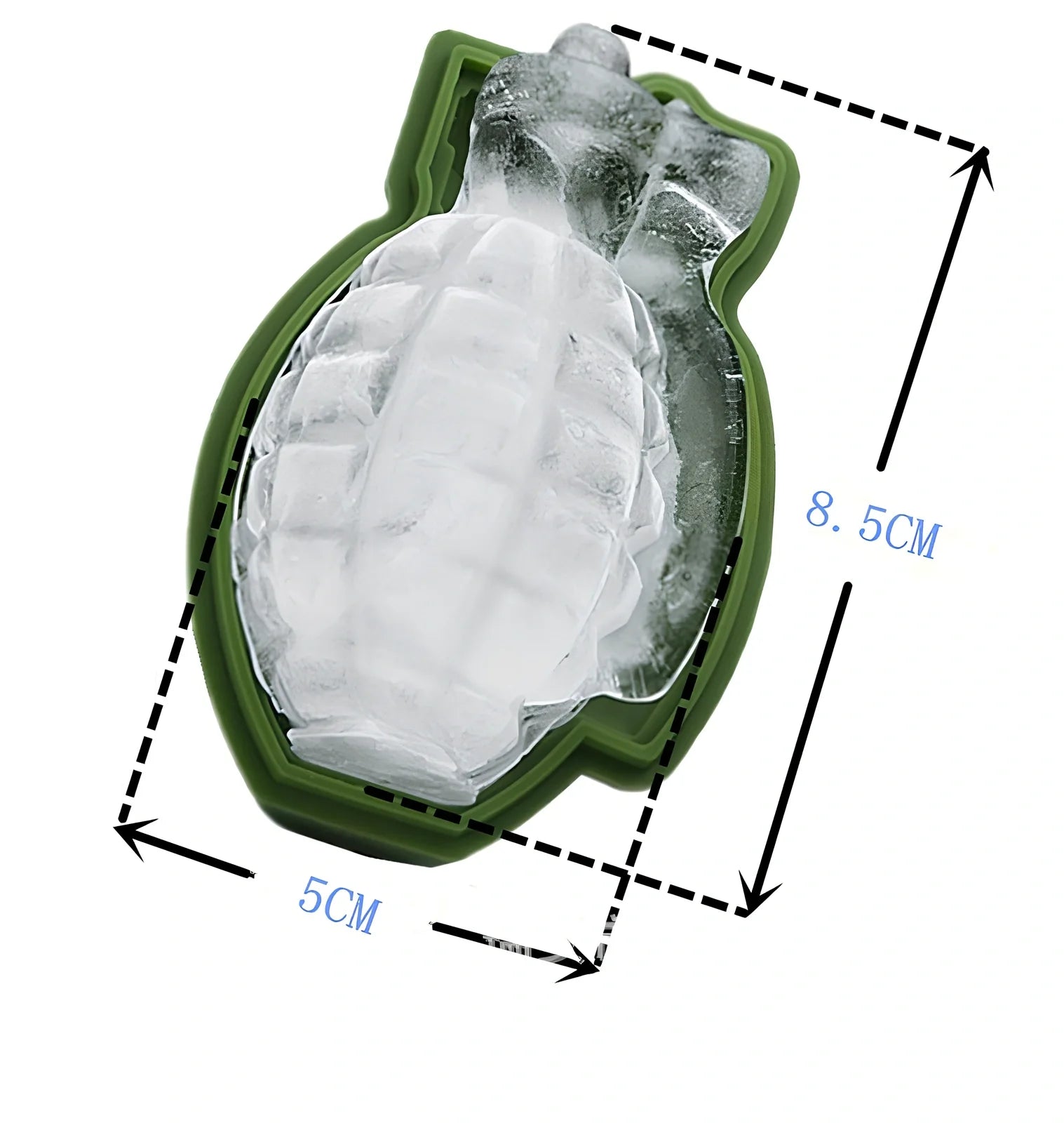Black silicone ice cube tray with four skull-shaped cavities measuring 12cm long