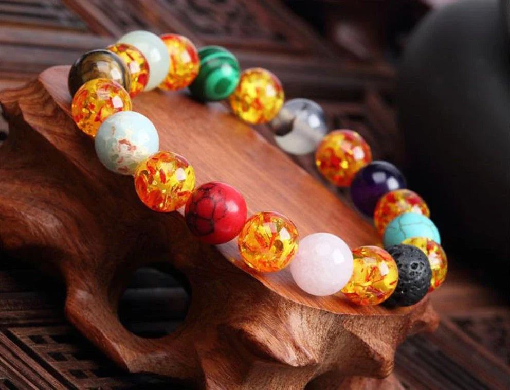 Handcrafted lava bead bracelet with seven chakra healing stones for balance and wellness