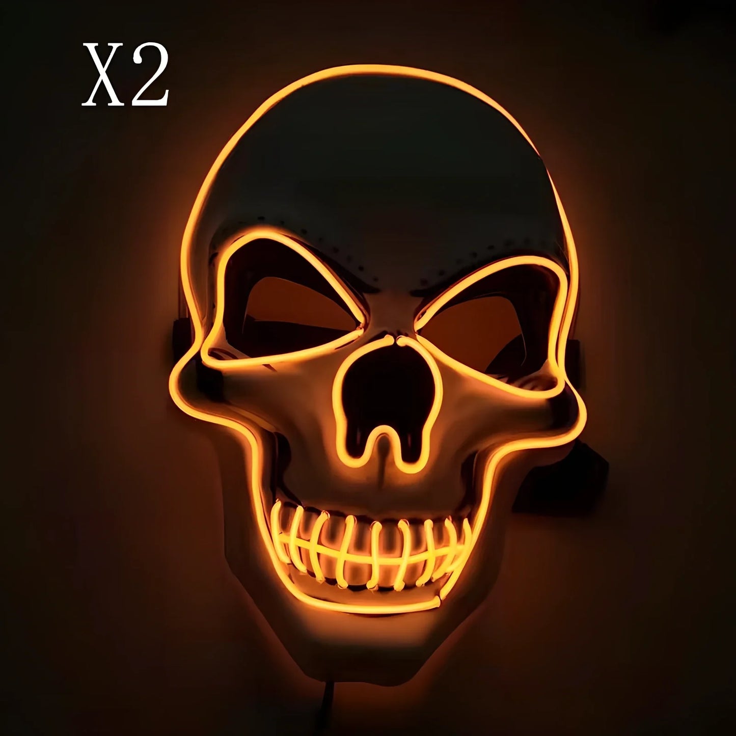 LED illuminated skull Halloween mask with adjustable strap and multiple light settings