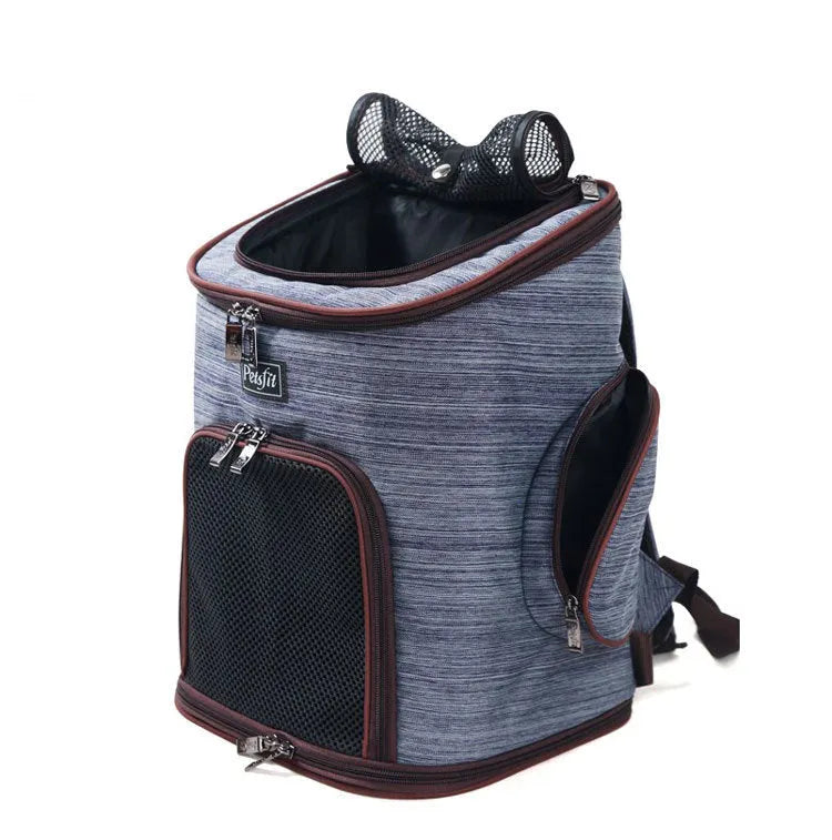 Blue Oxford cloth pet dog backpack carrier with hexagonal mesh for small dogs and cats