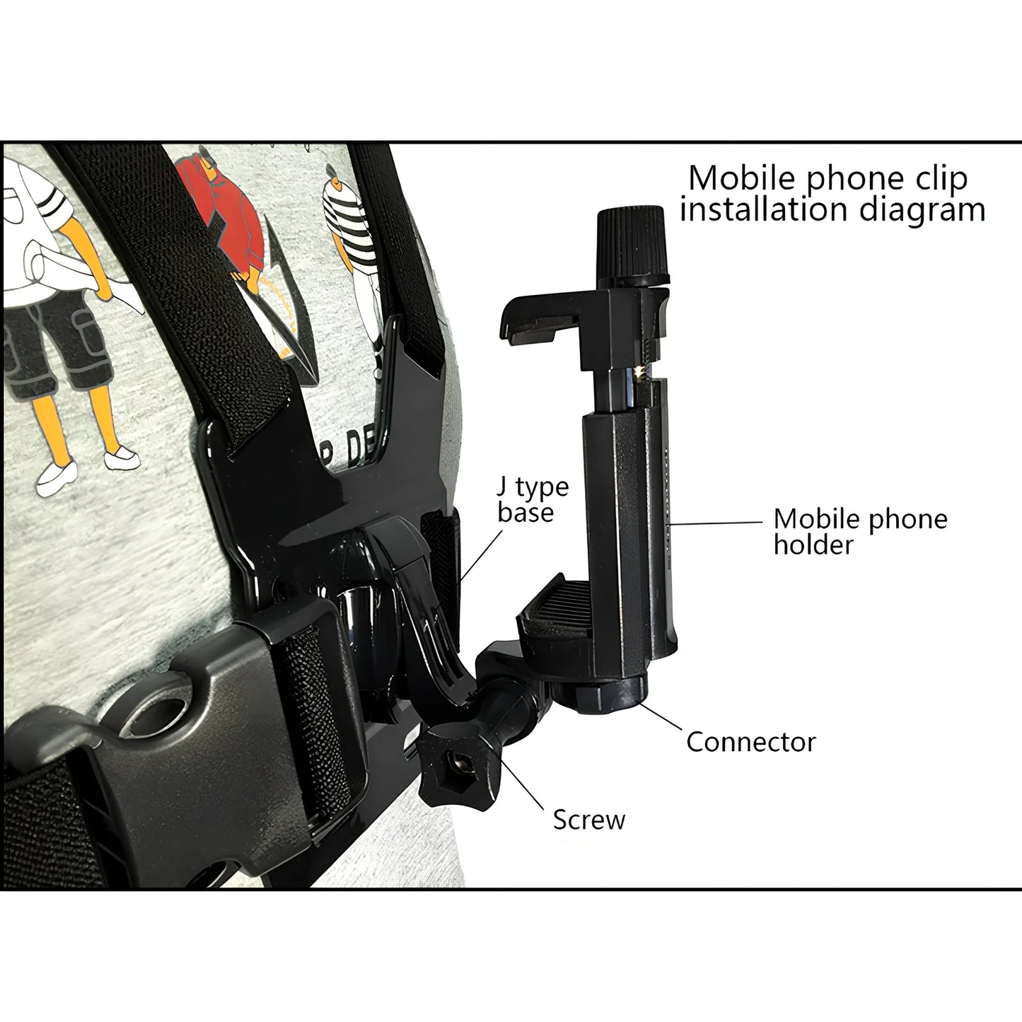 Black adjustable mobile phone chest mount harness with universal clip for 4-5.5 inch smartphones, 30x30cm size for outdoor activities