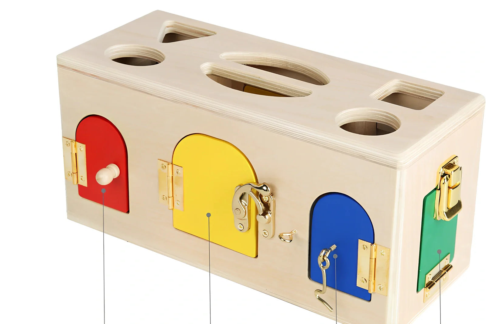 Wooden educational shape sorting box with 12 geometric pieces for preschool children