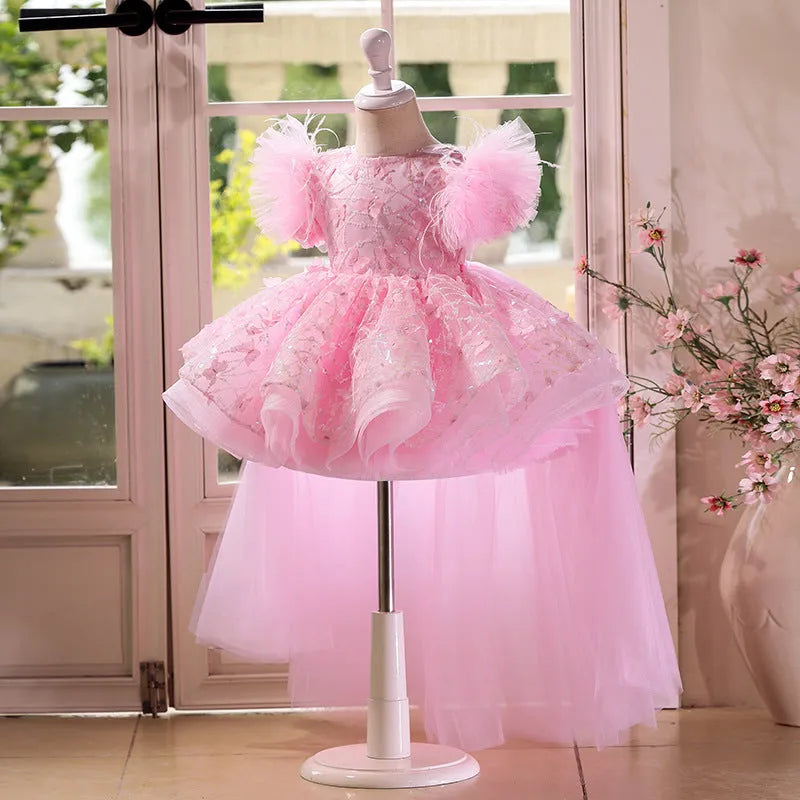 Pink polyester princess pettiskirt dress for girls, full tutu skirt, suitable for heights 80-150cm