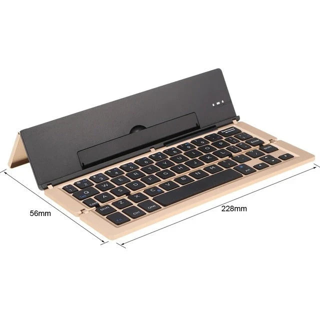Folding ultra-thin Bluetooth keyboard in grey, rose gold, silver, and gold options