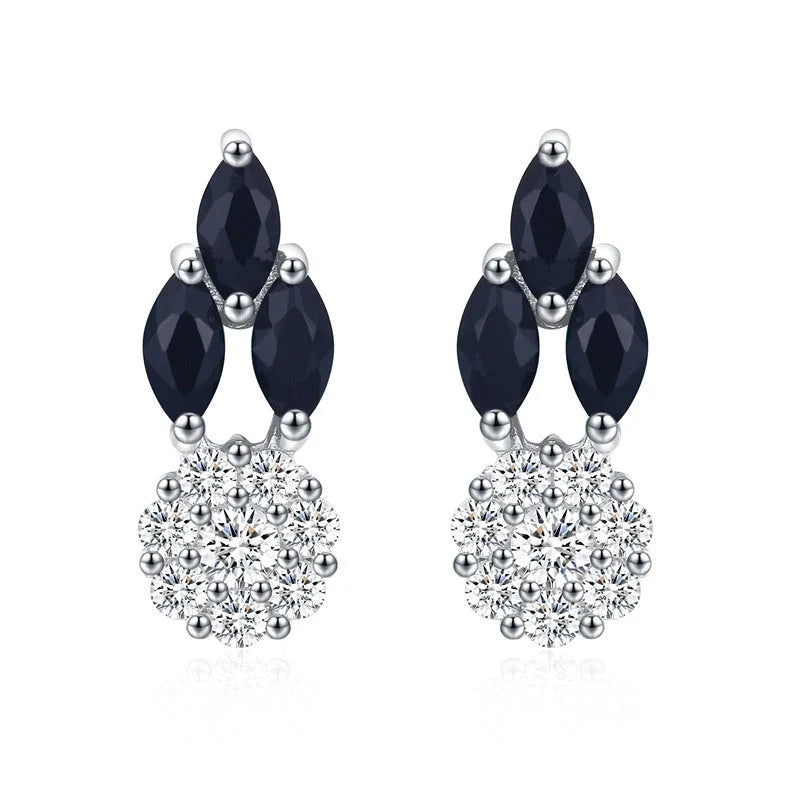 Full diamond round zircon copper-plated earrings in black, elegant and durable women's jewellery