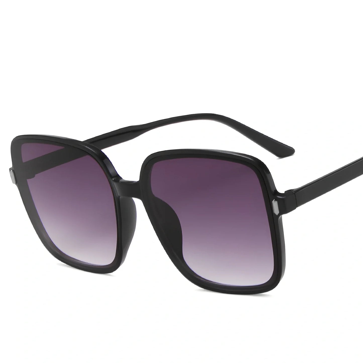 Big square sunglasses in leopard print frame with gray AC lenses, 14cm wide PC construction for UV protection