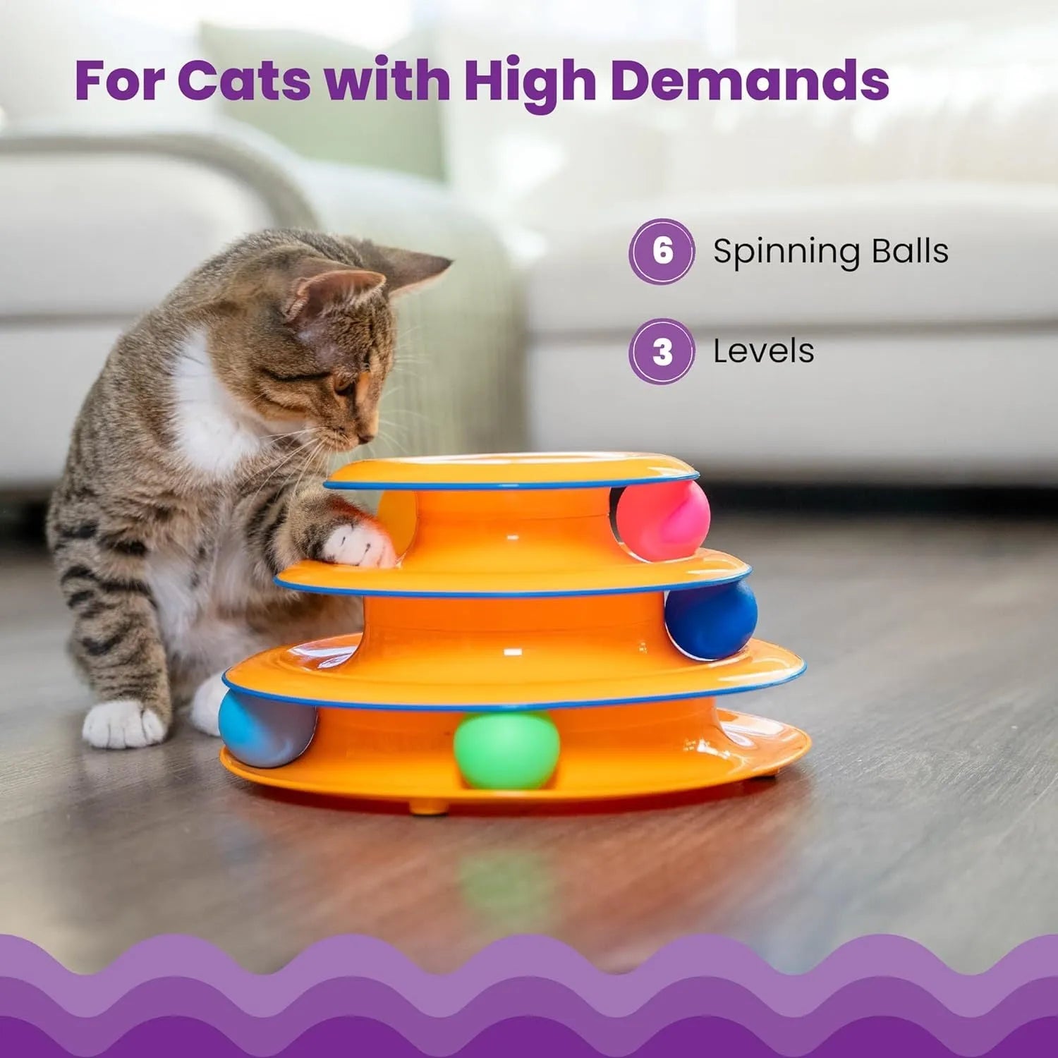 Catstages Tower Of Tracks interactive 3-tier cat track toy with spinning balls in orange