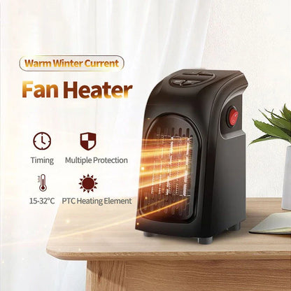 Compact ceramic fan heater with adjustable temperature settings for home and office use