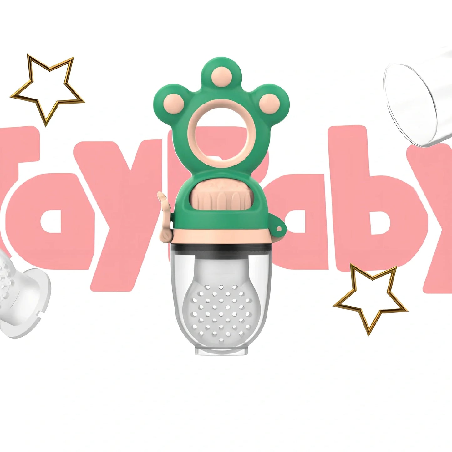 Baby fruit pacifier feeder with silicone mesh for safe feeding, BPA-free and sterilizable