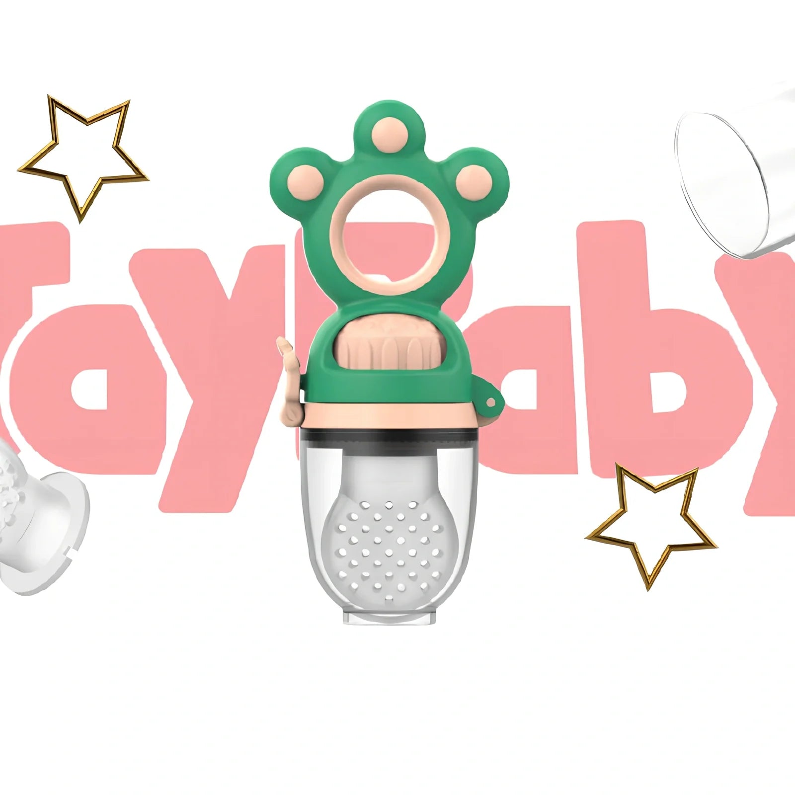 Baby fruit pacifier feeder with silicone mesh for safe feeding, BPA-free and sterilizable