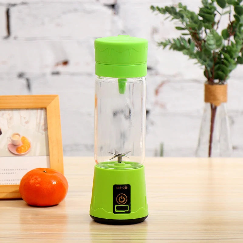 Portable Mini Electric Juicer in various colors with stainless steel blades