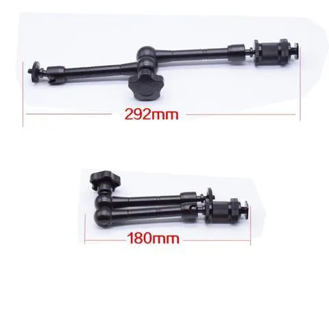 Blue dolly slider camera pulley car with solid aluminium floor, dual bearing rubber wheels, and 11inch arm on a desktop