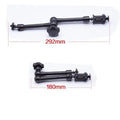 Blue dolly slider camera pulley car with solid aluminium floor, dual bearing rubber wheels, and 11inch arm on a desktop