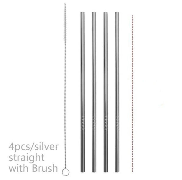 Colourful reusable stainless steel straws with threaded non-slip lines in various sizes and colours