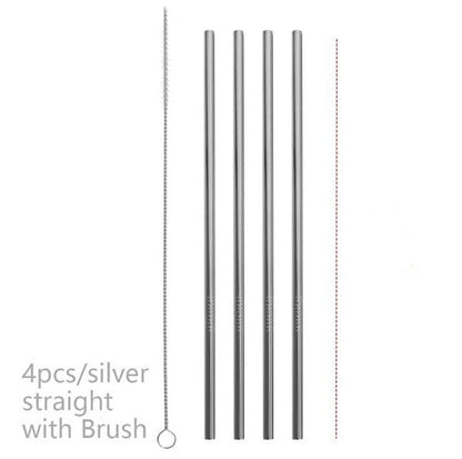 Colourful reusable stainless steel straws with threaded non-slip lines in various sizes and colours