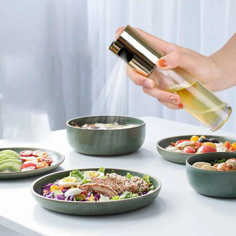 ABS and glass cooking oil spray bottle with push pump in gold, rose gold or silver