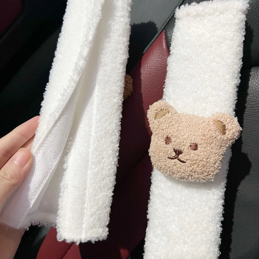 Cartoon bear shoulder sleeve protective cover for baby car seat in khaki or coffee colour