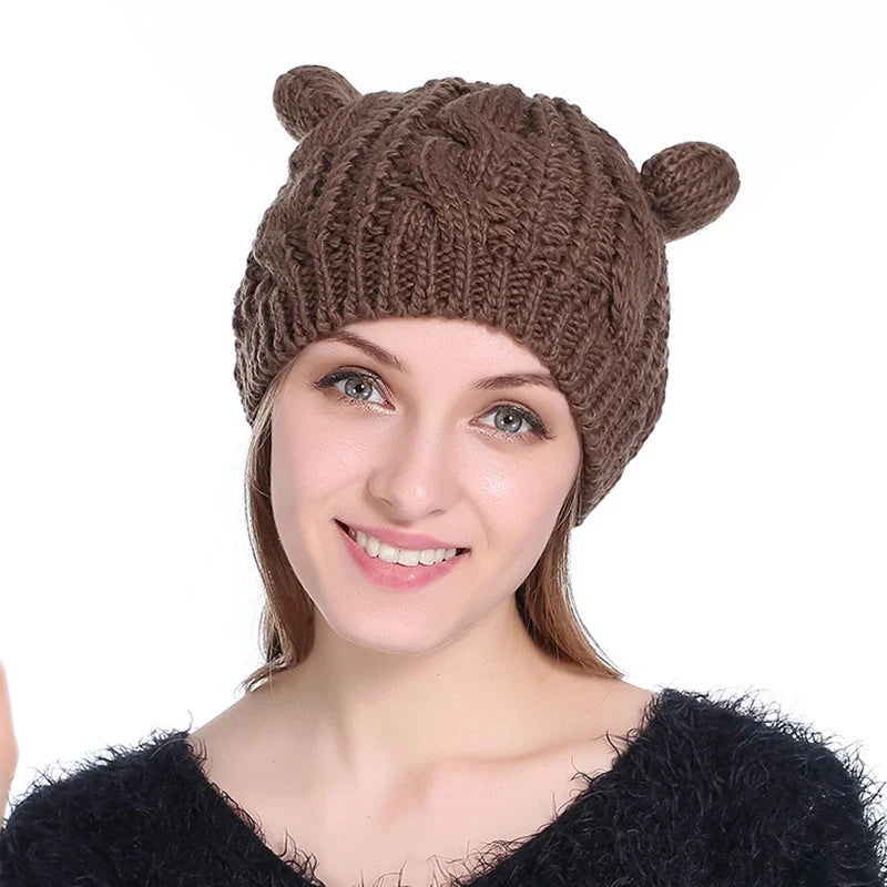 Autumn Winter Cat Ear Knit Beanie in various colors with unique design