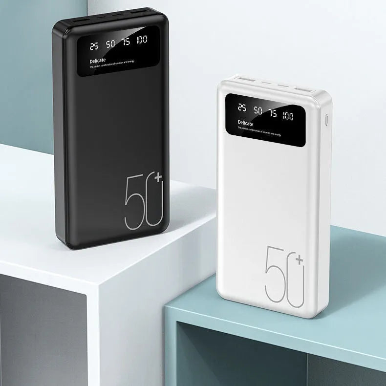 50000 mAh fabric texture portable power bank with LED LCD display in black and white options