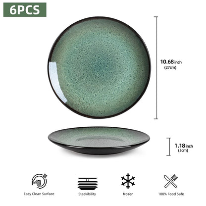 Set of 6 ceramic plates for steak, salad, and more, microwave and dishwasher safe