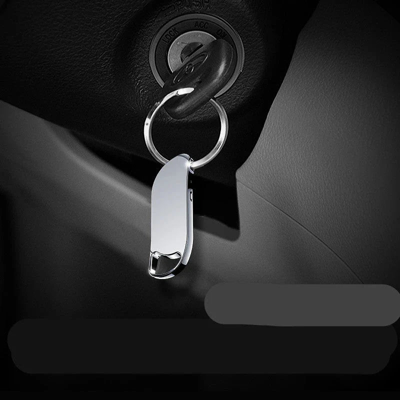 Keychain Digital Voice Recorder in black and silver with voice-activated recording feature