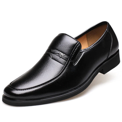 Men's business casual leather shoes in black and brown with rubber soles