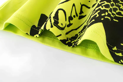 Boys green cartoon print cotton short sleeve T-shirt, size 110cm, soft fabric for ages 3-8 summer wear