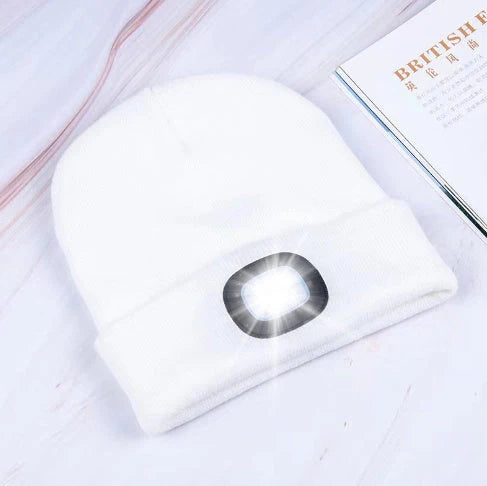 LED knit hat in various colors with integrated light for night safety