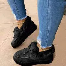 Women's white cotton shoes with round toe, velvet lining, and non-slip rubber sole for indoor wear