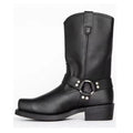 Men's high top cowboy boots with belt buckle ring accents in Western style