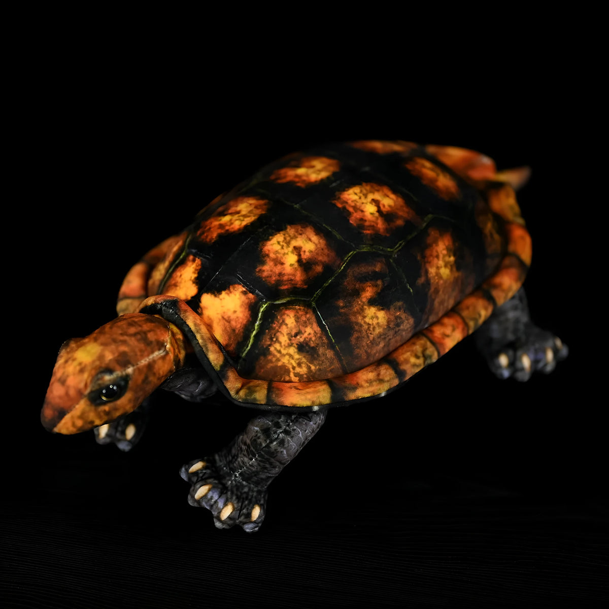 Coffee-coloured Japanese stone turtle plush toy 32cm from mouth to tail on neutral background
