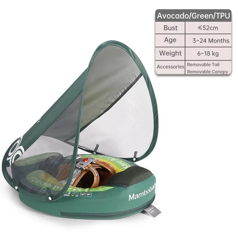 Green dinosaur baby inflatable swimming ring with sun shade for children