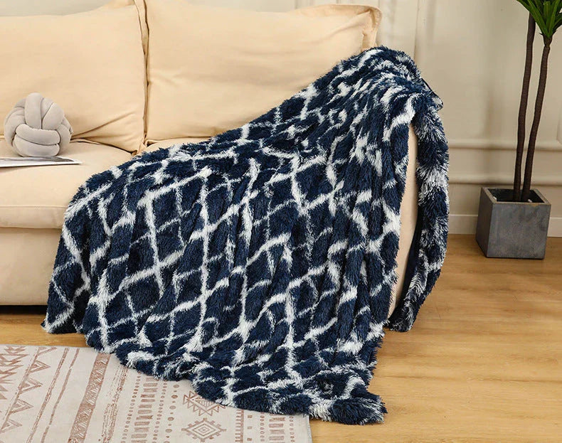 Cozy and plush shag throw blanket in various colors and sizes, perfect for sofa naps and home decor