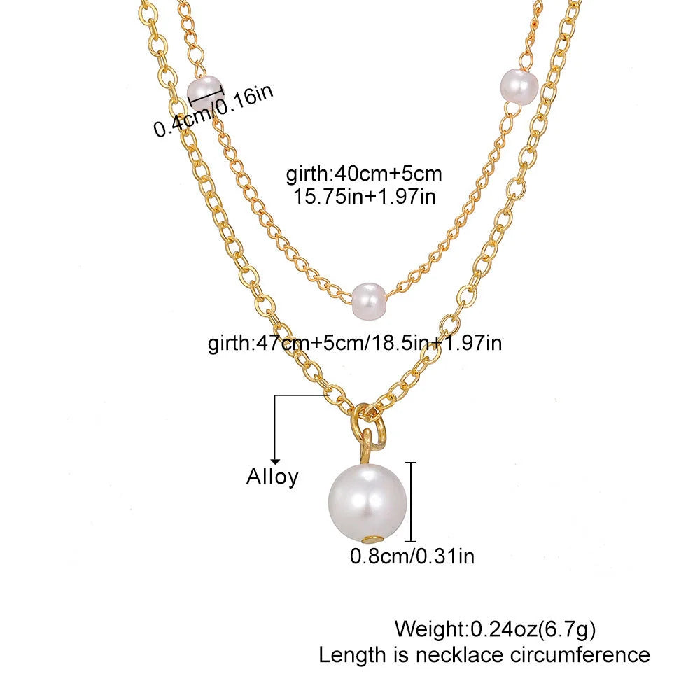 Women's gold double-layer pearl tassel necklace with O-ring chain