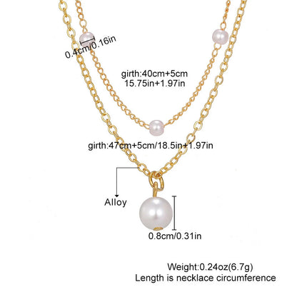 Women's gold double-layer pearl tassel necklace with O-ring chain