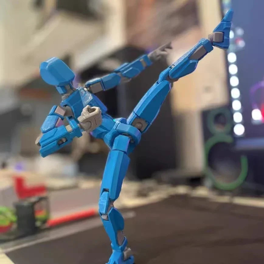 Customizable 3D printed robot mannequin with posable joints for creative expression, illustration, desk decor, and unique gifting.