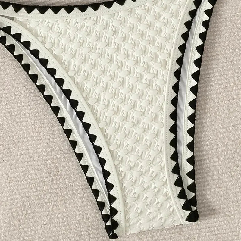 Women's white and blue split bikini swimsuit with briefs for swimming