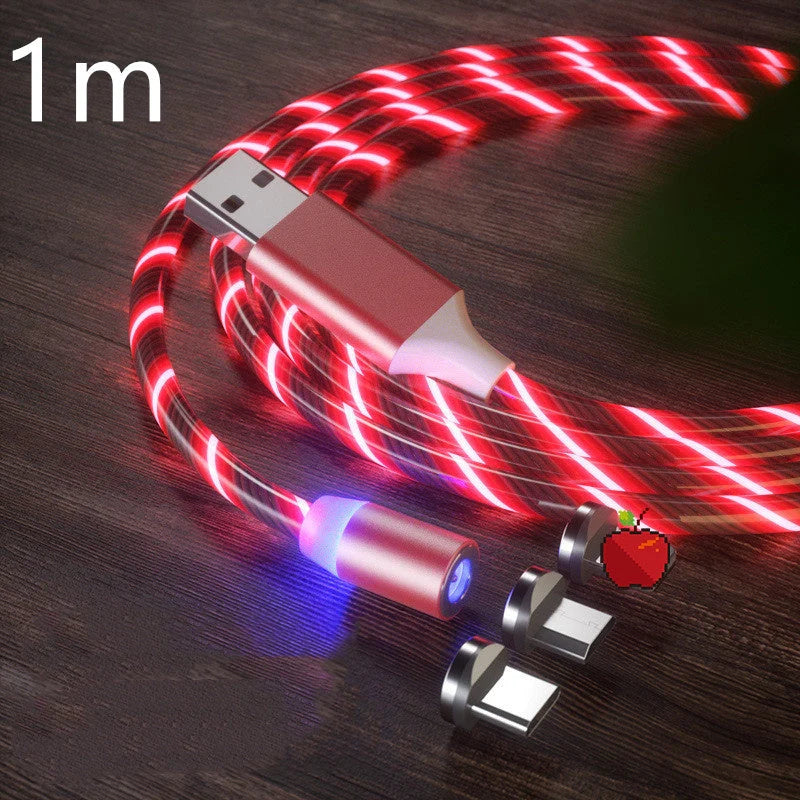 Magnetic charging cable with LED indicator, available in blue, red, green, and colorful options.